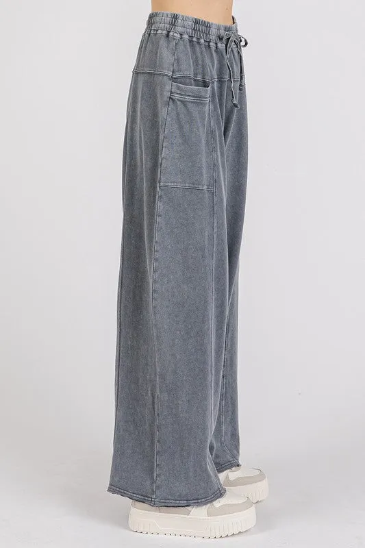 Mineral Wash Elastic Waist Barrel Leg Baggy Pants