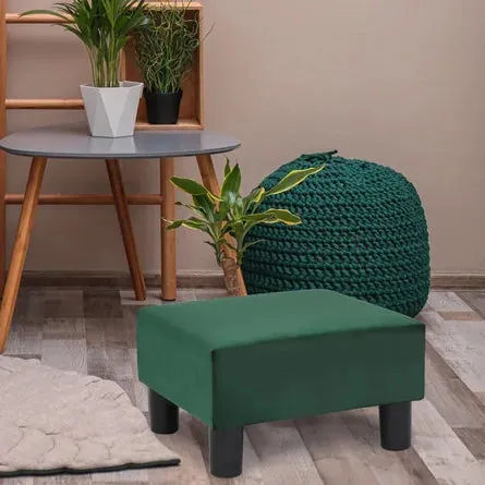 NEW Mugisha Modern Square Ottoman - Green Cotton Blend!