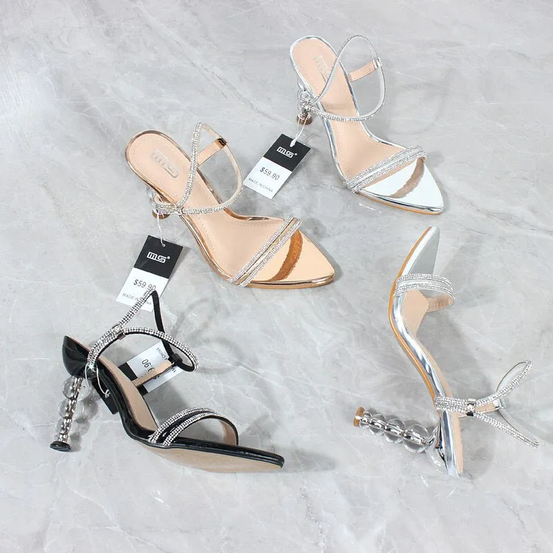 New Patent Leather Crystal Strap Acrylic High Heel Sandals