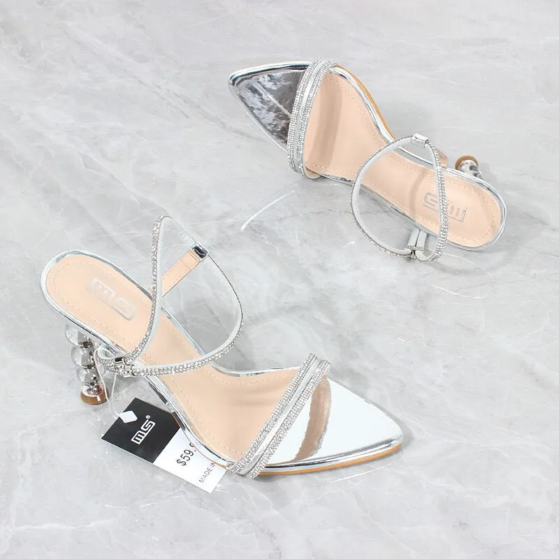 New Patent Leather Crystal Strap Acrylic High Heel Sandals