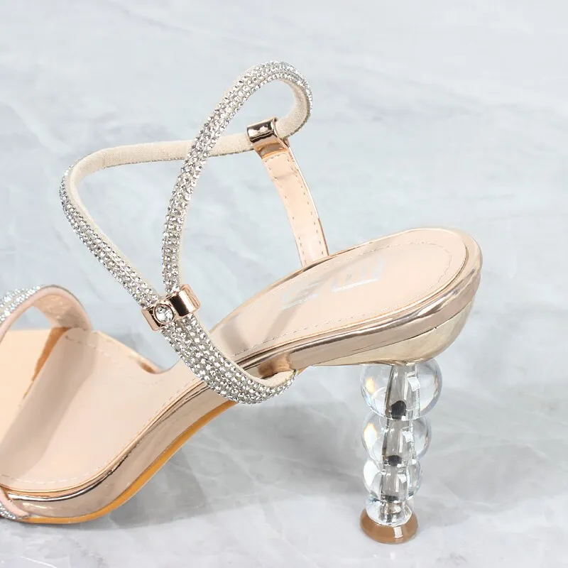 New Patent Leather Crystal Strap Acrylic High Heel Sandals