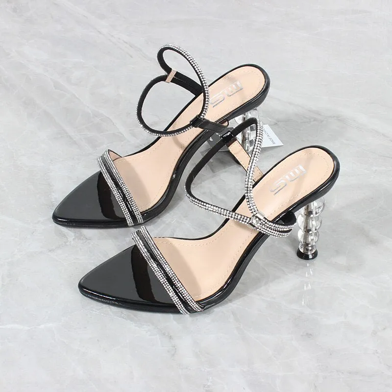 New Patent Leather Crystal Strap Acrylic High Heel Sandals