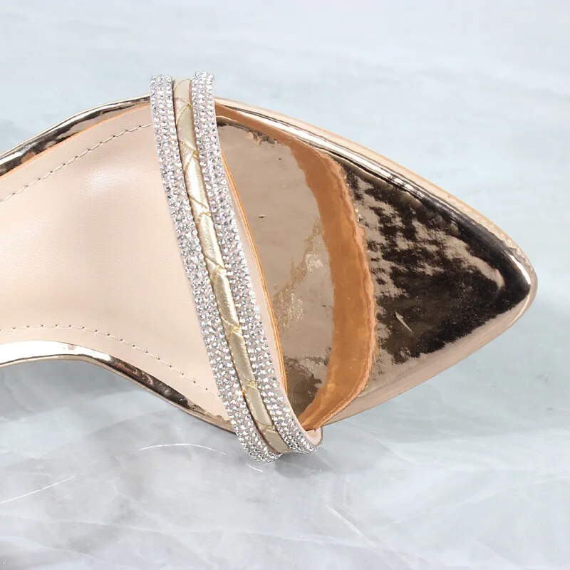 New Patent Leather Crystal Strap Acrylic High Heel Sandals