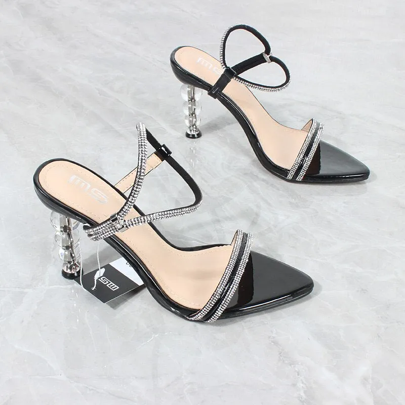 New Patent Leather Crystal Strap Acrylic High Heel Sandals