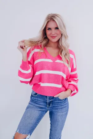 Niva V-Neck Striped Sweater - Pink/Ivory