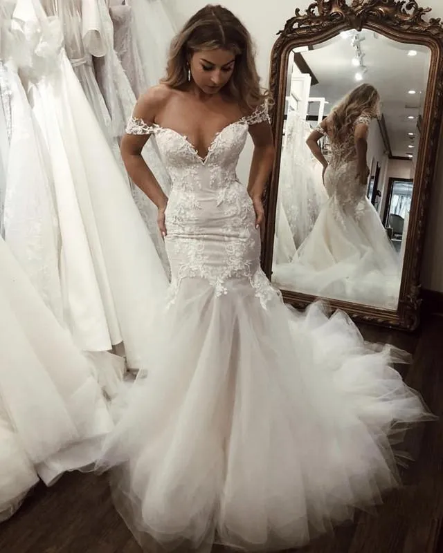 Off The Shoulder Mermaid Wedding Dresses Cheap Bridal Gown TN261