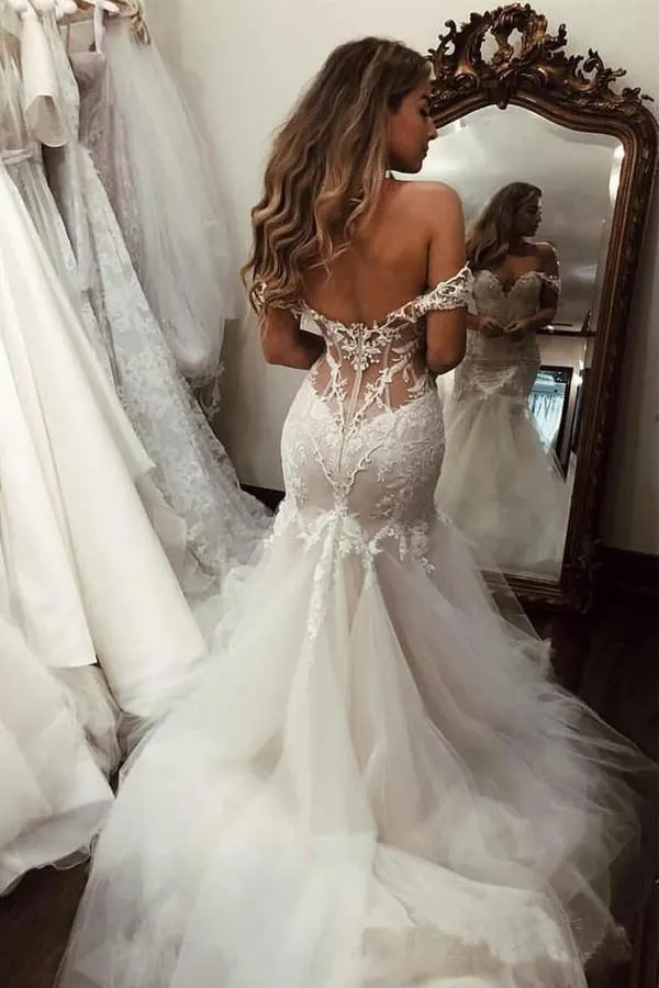 Off The Shoulder Mermaid Wedding Dresses Cheap Bridal Gown TN261