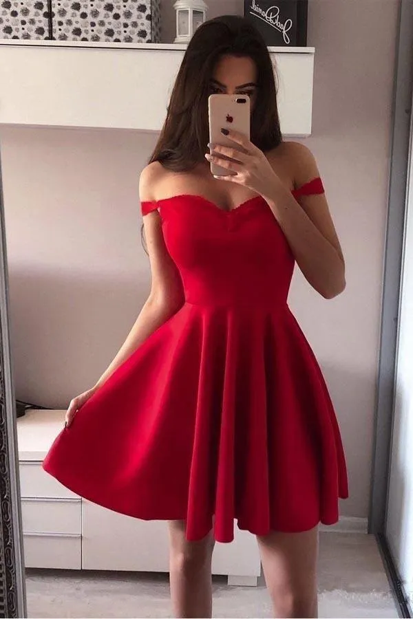 Off the Shoulder Red Homecoming Dresses Broad Strap Little Party Dress HD0046