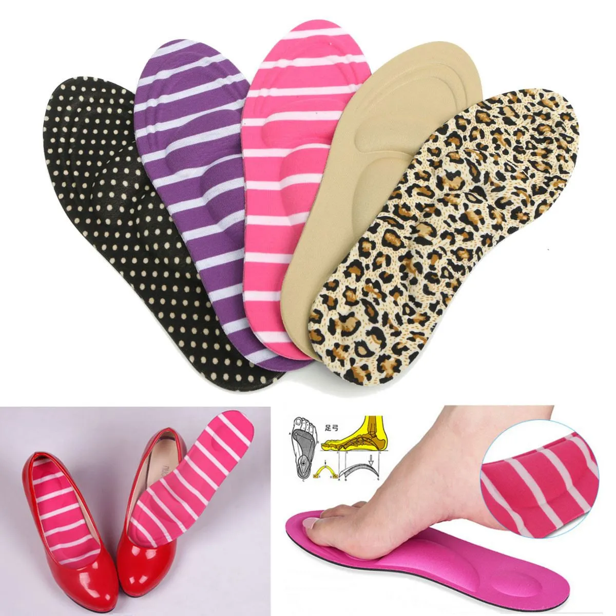 One-pair Women Feet Care Massage High Heels Sponge 3D Shoe Insoles Cushions Pads