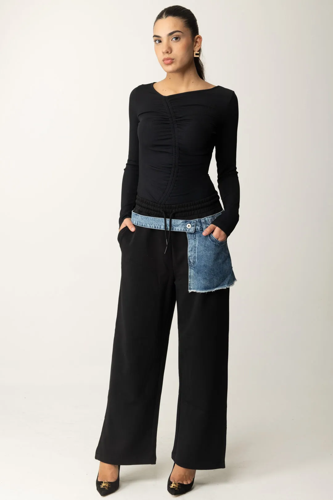 Pantaloni con Inserto In Jeans