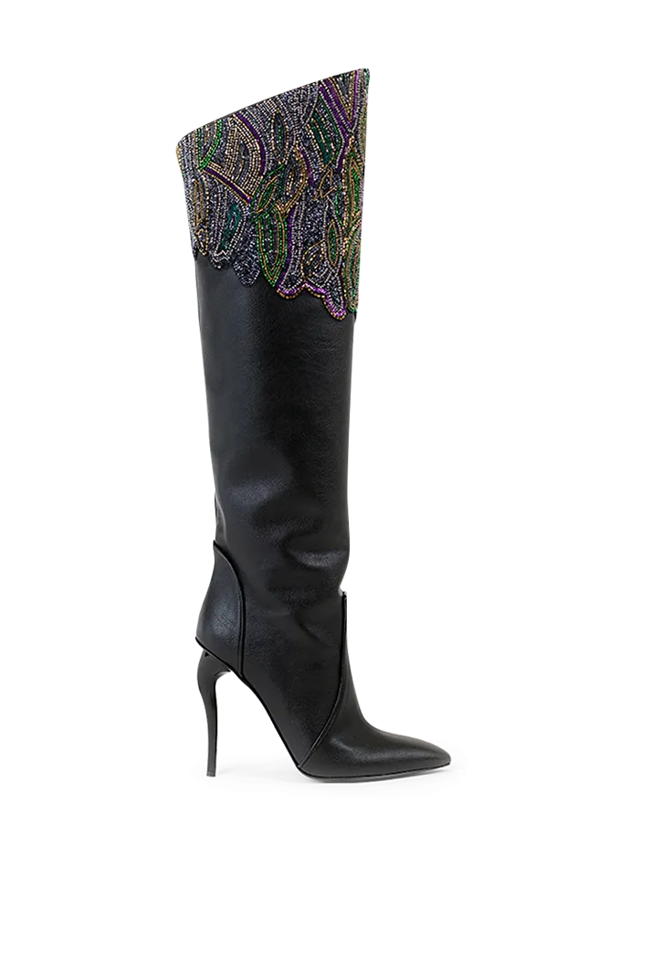 Persephone Embellished Vegan Leather Over-the-knee Boots