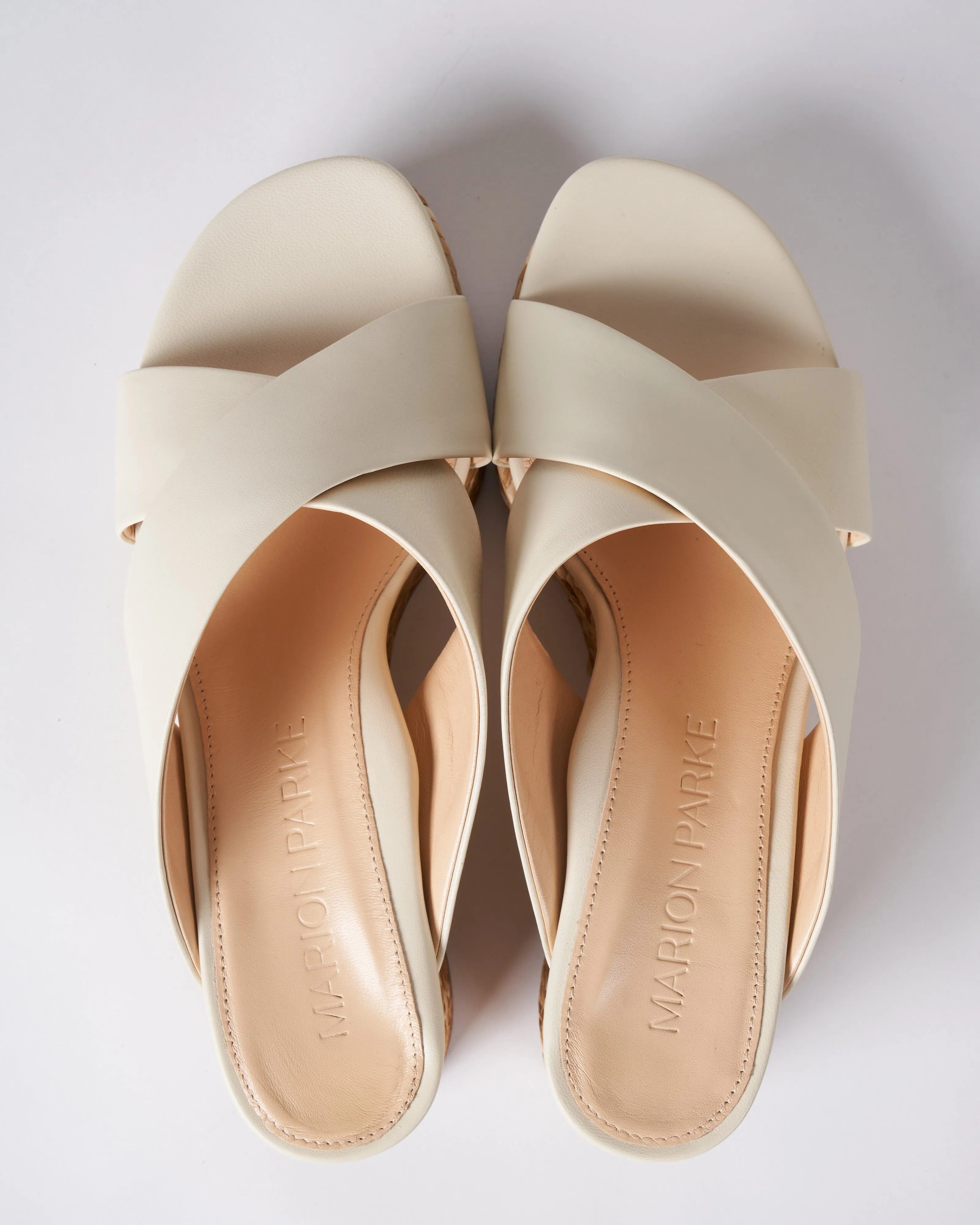 platform wedge nappa leather upper crisscross raffia heel