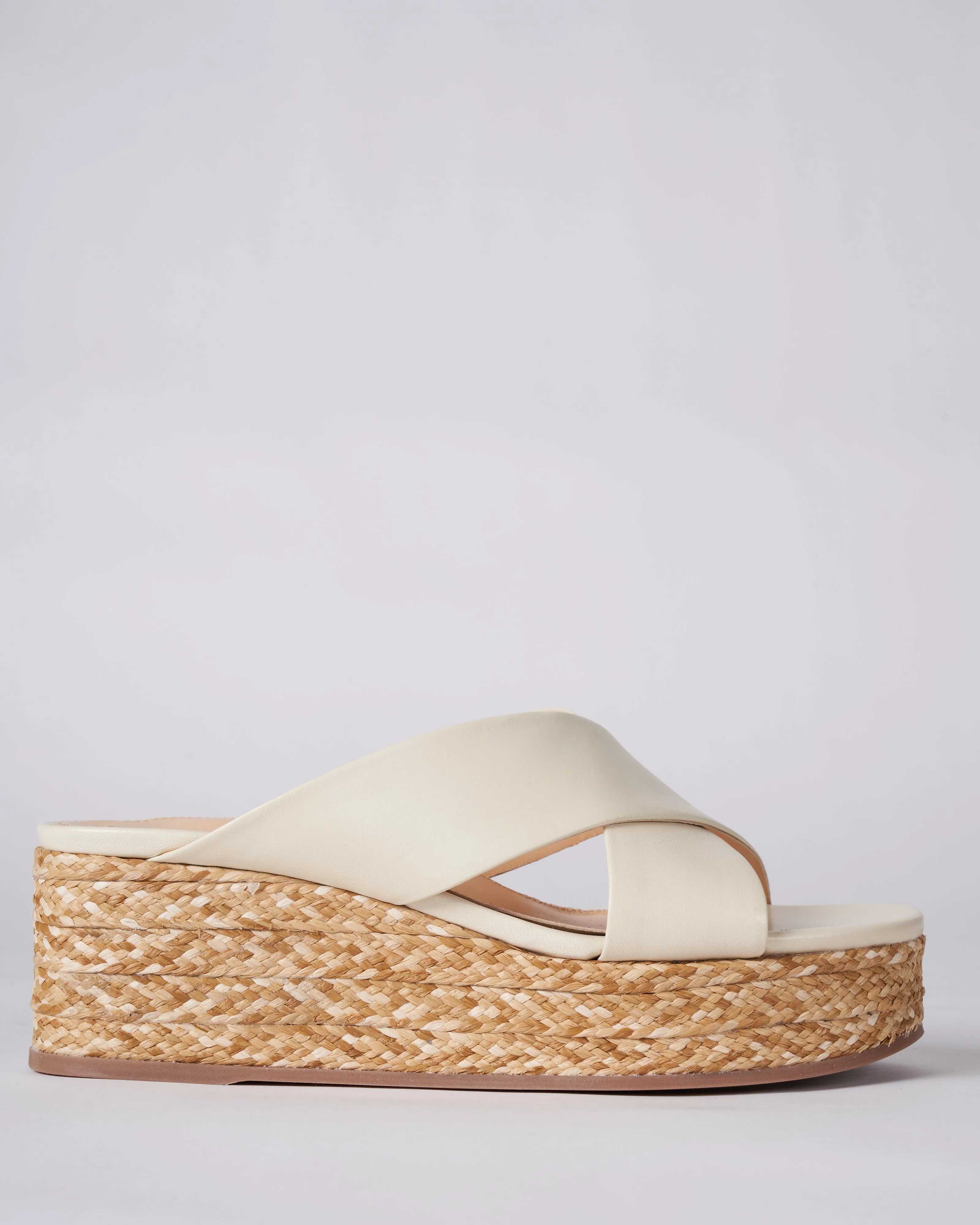 platform wedge nappa leather upper crisscross raffia heel