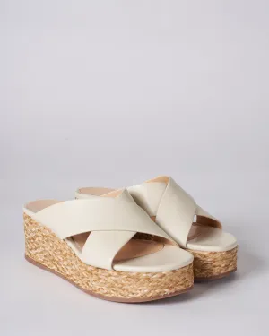 platform wedge nappa leather upper crisscross raffia heel