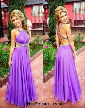Purple Beaded Halter Prom Dresses 2016 Criss Cross Straps Bling Crystals A Line Party Evening Gowns