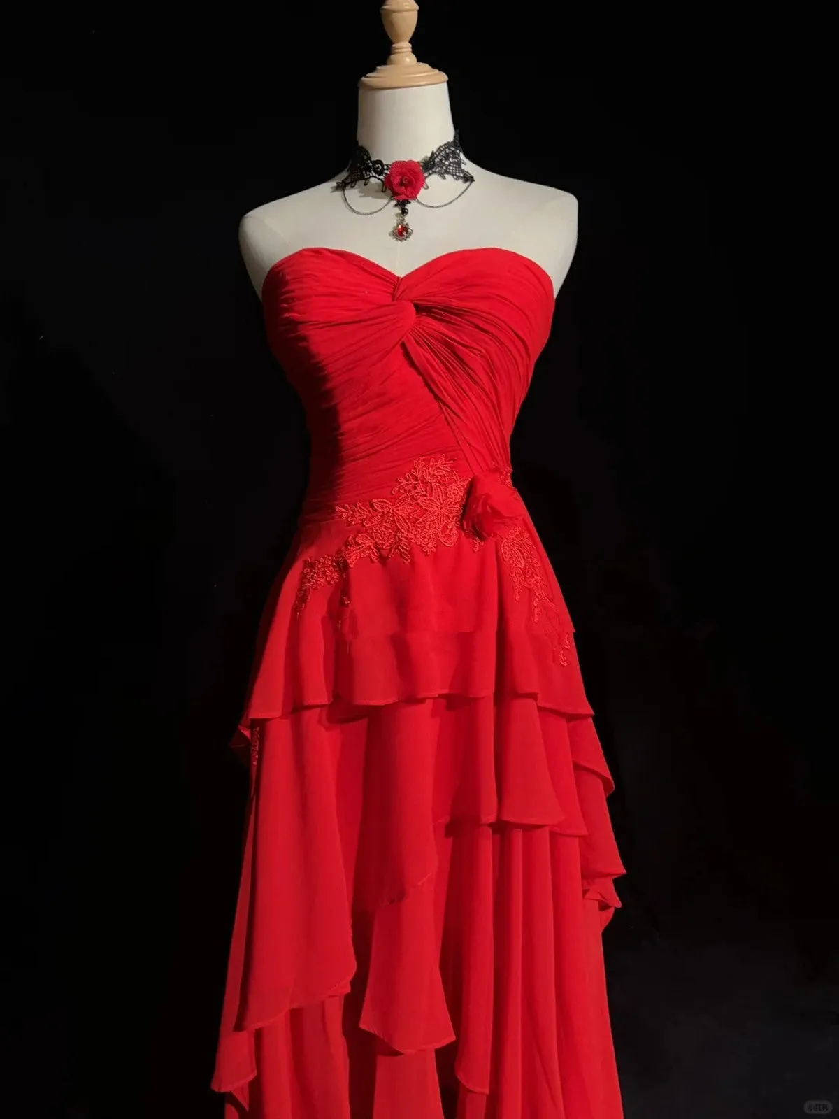 Red High Low Chiffon Layers Long Prom Dress, Red High Low Party Dress