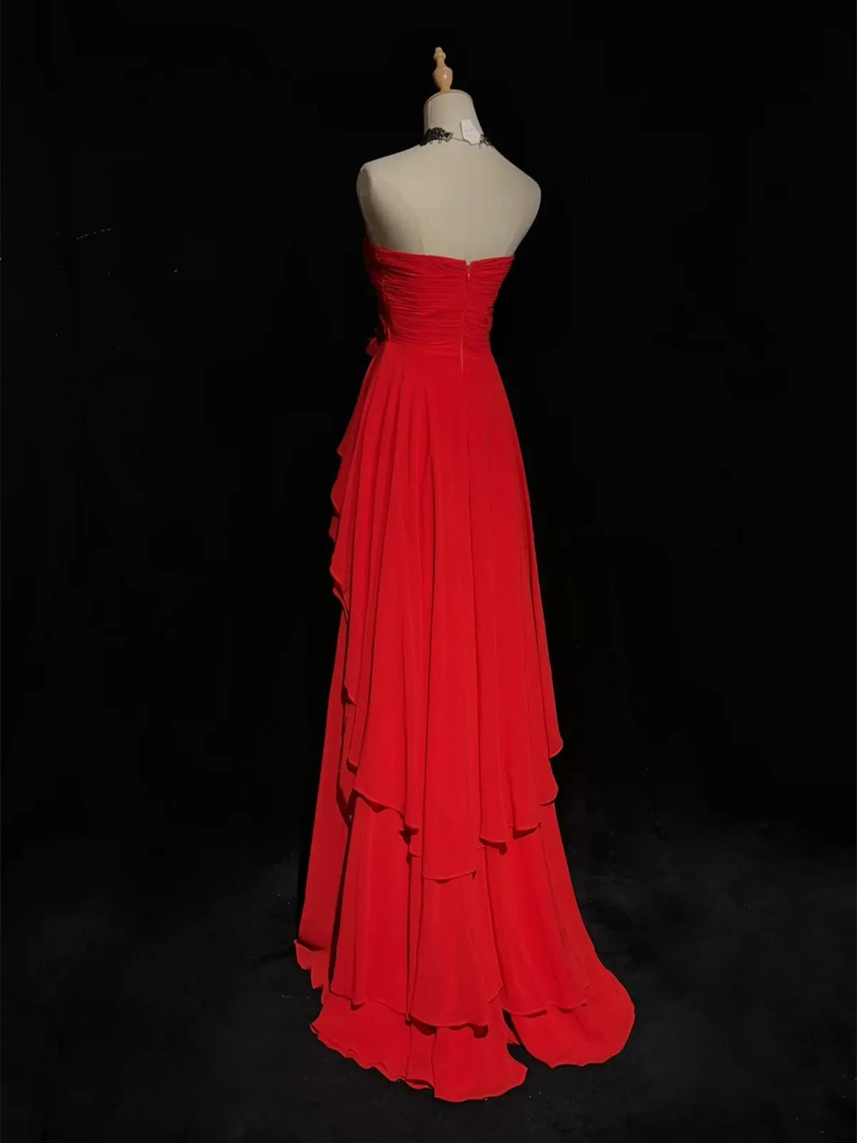Red High Low Chiffon Layers Long Prom Dress, Red High Low Party Dress