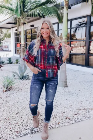Rowan Plaid Top - Navy