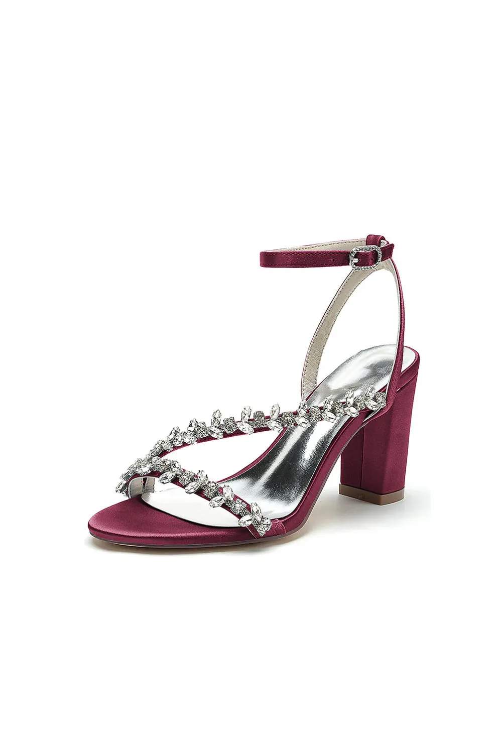 Roycebridal Rhinestone Beaded Ankle Straps Chunky Wedding Shoes