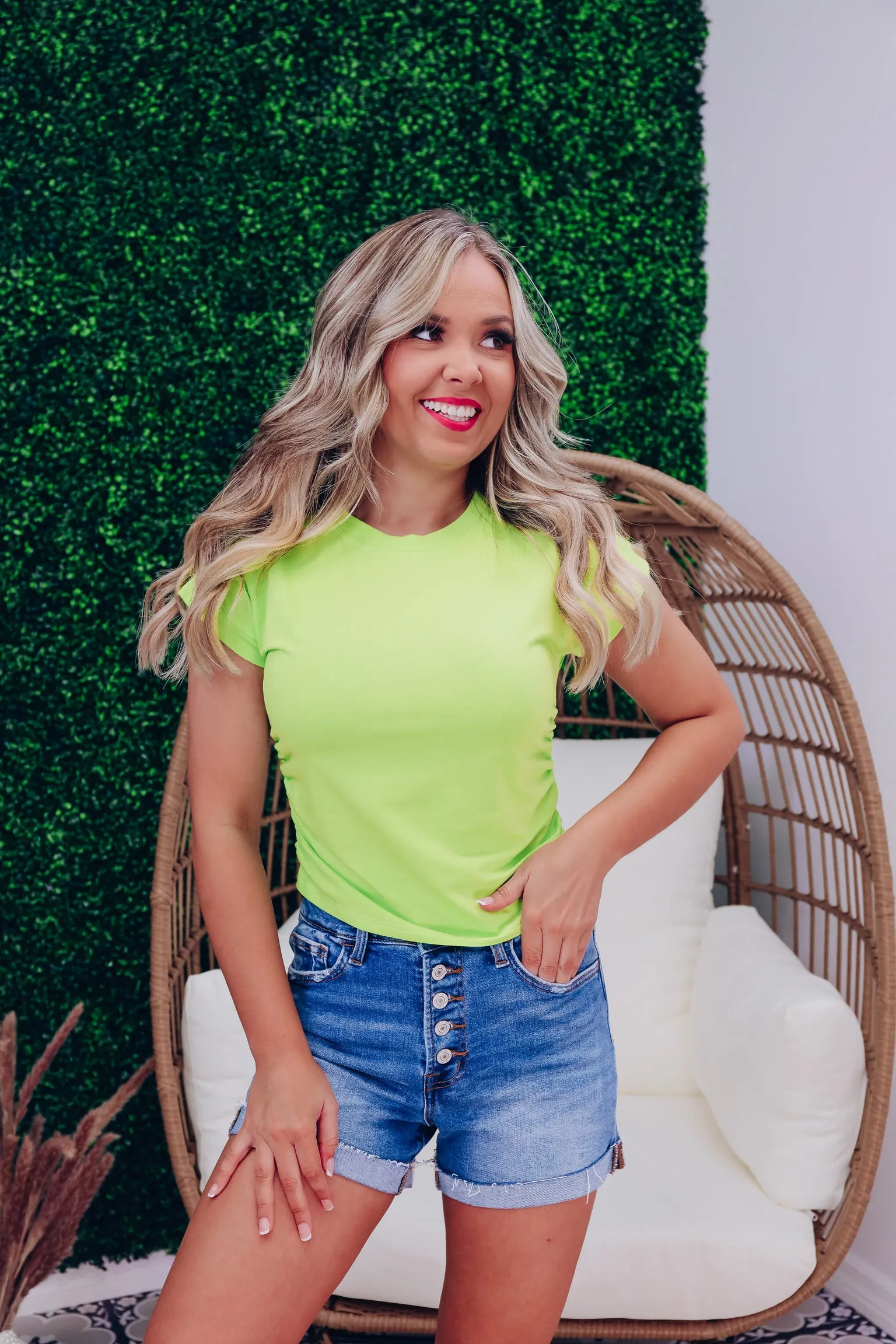 Sadie Side Ruched Top - Lime
