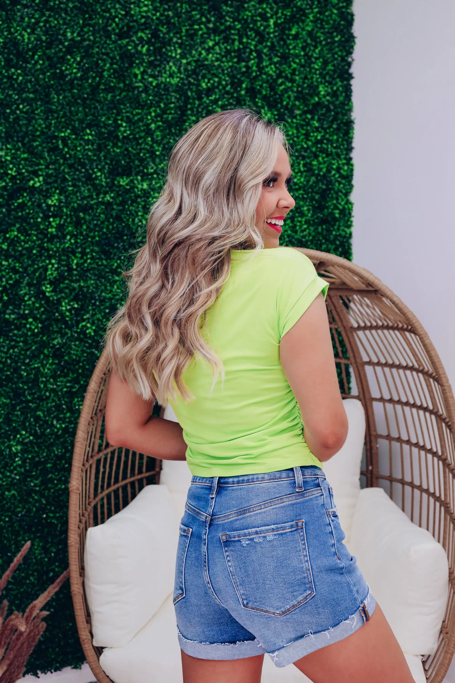 Sadie Side Ruched Top - Lime