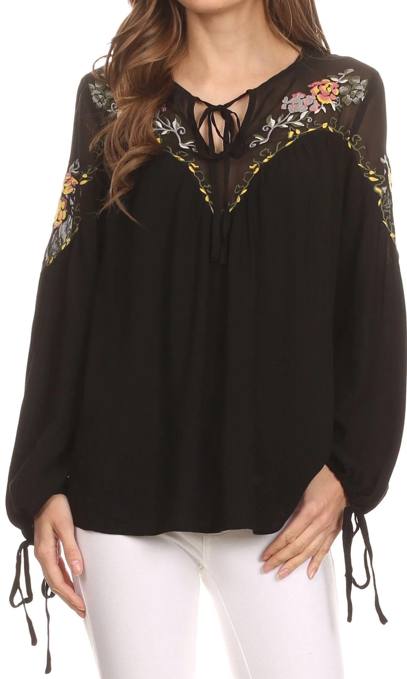 Sakkas Enya Long Sleeve Adjustable Bell Sleeve Batik Blouse Top Shirt