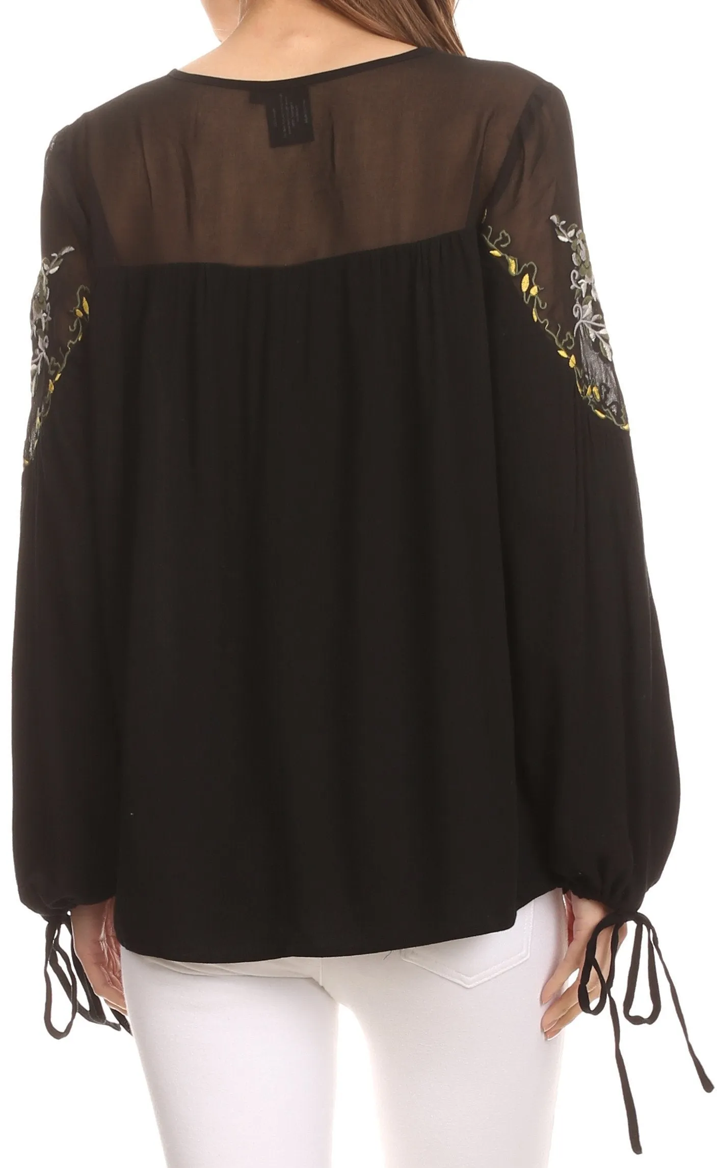 Sakkas Enya Long Sleeve Adjustable Bell Sleeve Batik Blouse Top Shirt