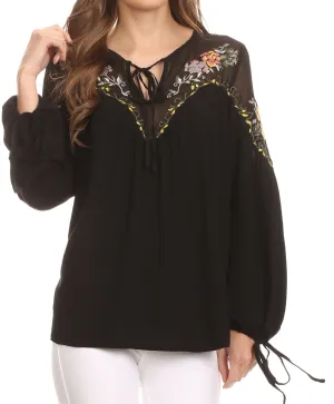 Sakkas Enya Long Sleeve Adjustable Bell Sleeve Batik Blouse Top Shirt