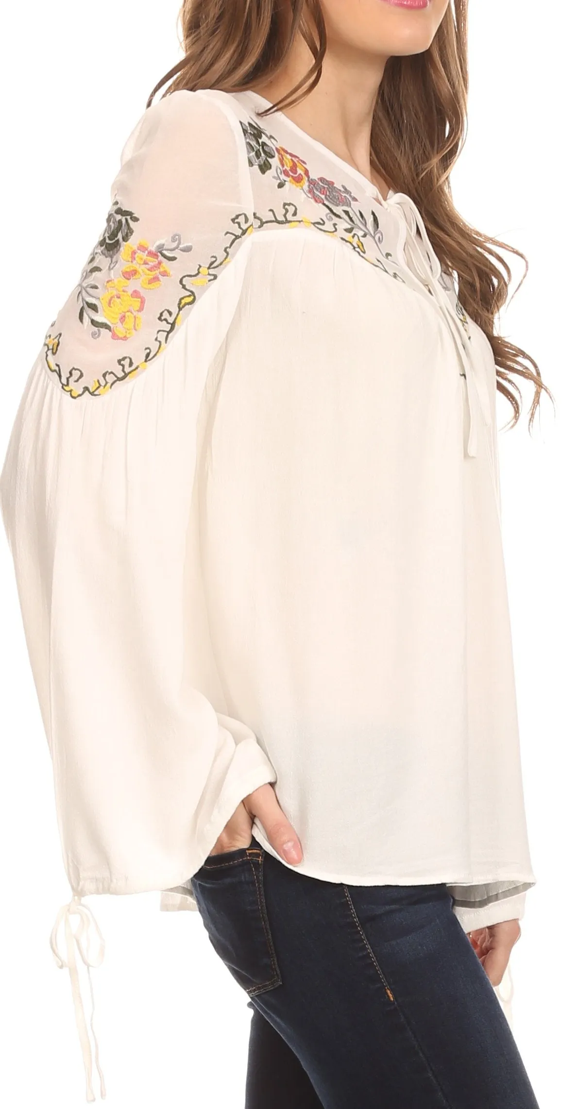 Sakkas Enya Long Sleeve Adjustable Bell Sleeve Batik Blouse Top Shirt