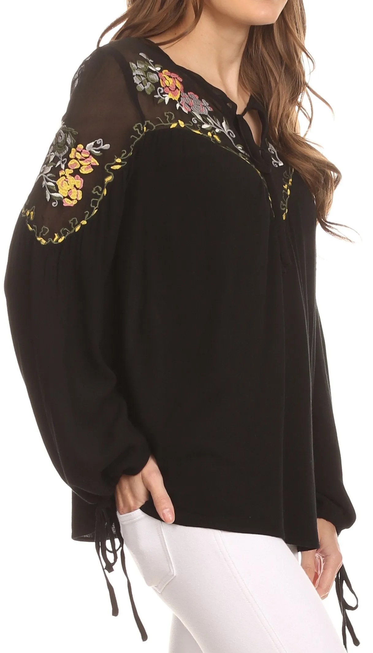 Sakkas Enya Long Sleeve Adjustable Bell Sleeve Batik Blouse Top Shirt