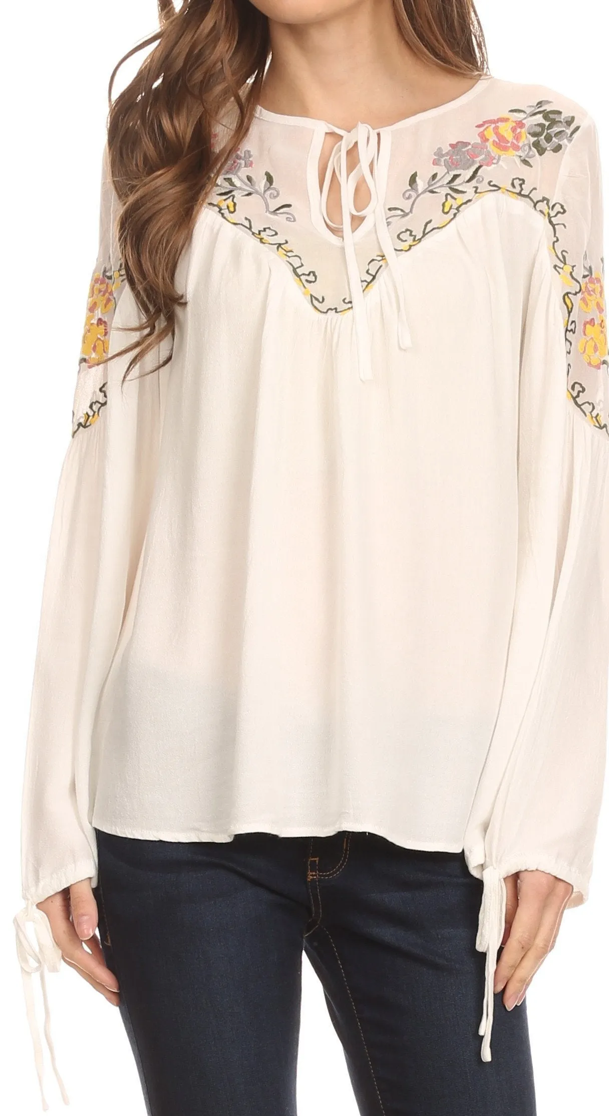 Sakkas Enya Long Sleeve Adjustable Bell Sleeve Batik Blouse Top Shirt