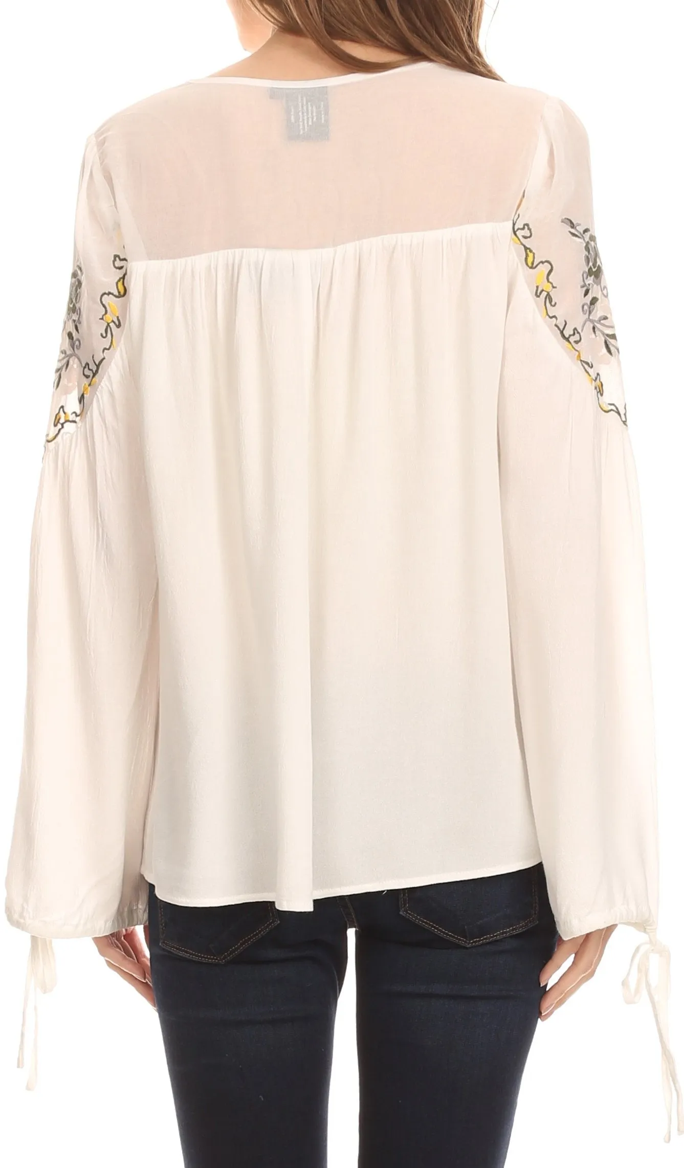 Sakkas Enya Long Sleeve Adjustable Bell Sleeve Batik Blouse Top Shirt