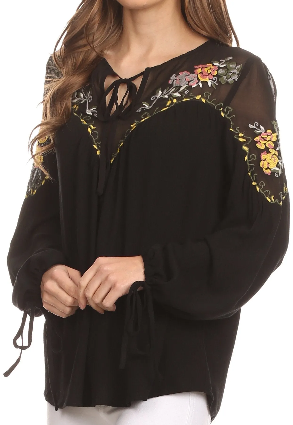 Sakkas Enya Long Sleeve Adjustable Bell Sleeve Batik Blouse Top Shirt