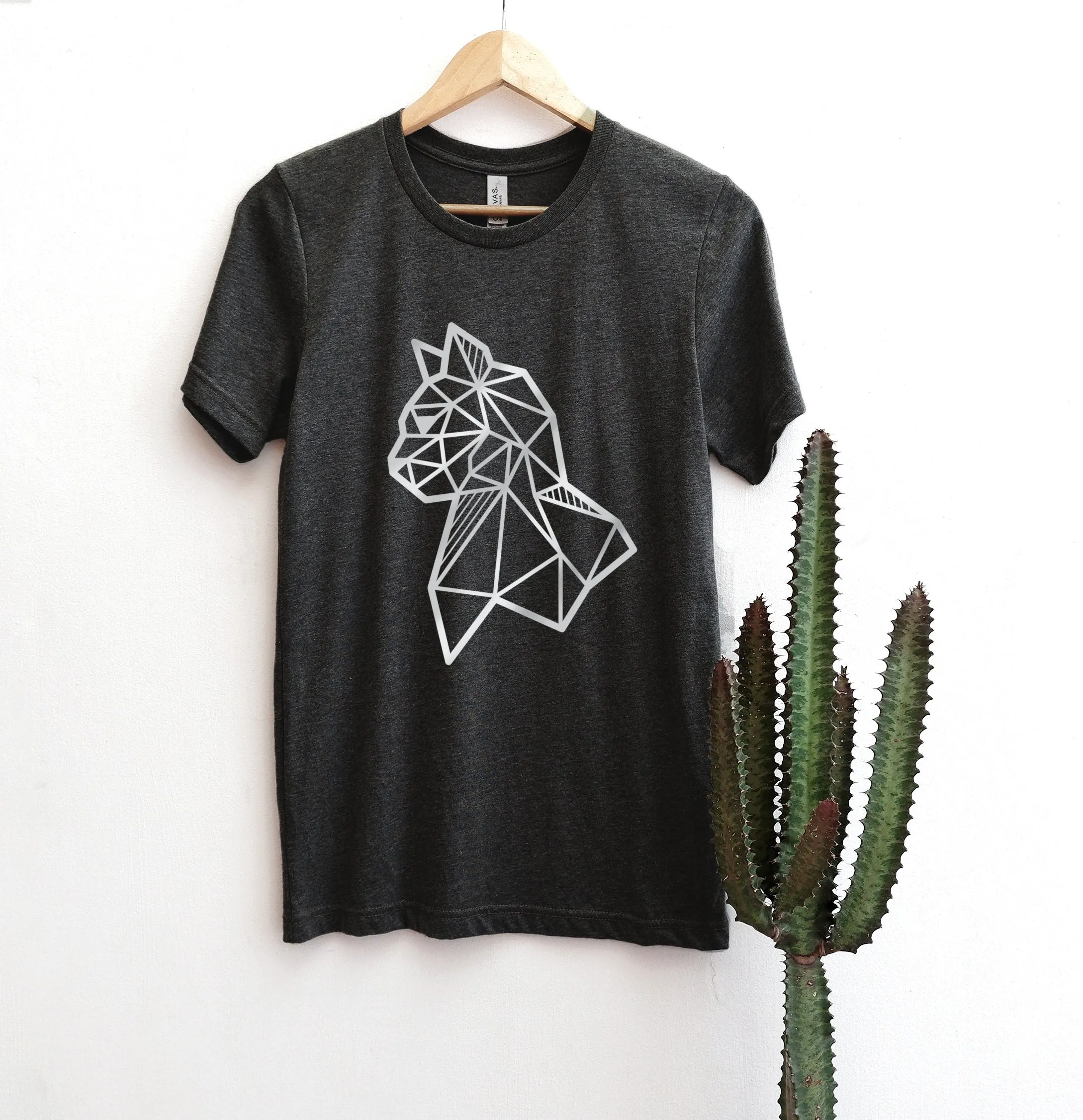 SALE: Silver Geometric Cat T-shirt: V Neck; Crew Neck; Long Sleeve