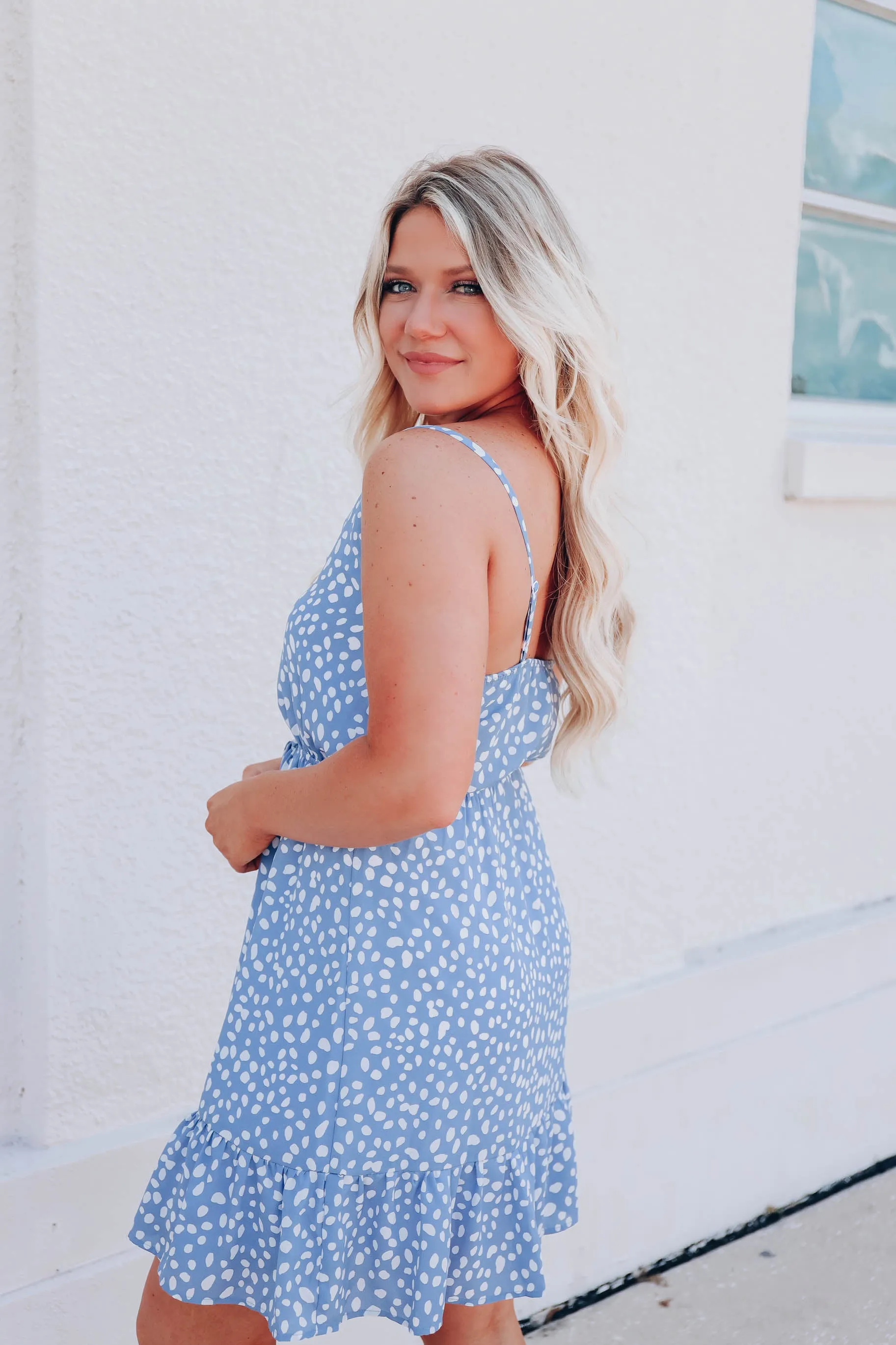Sara Blue Polka Dot Dress