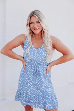 Sara Blue Polka Dot Dress