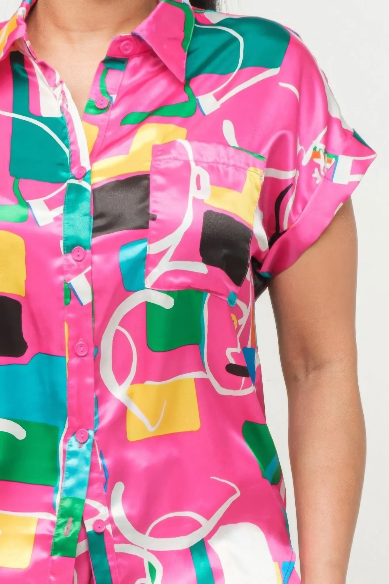 Satin Print Top And Shorts Set