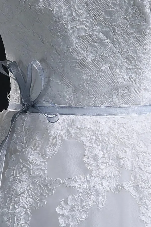 Scoop Ball Gown Bateau Long Tulle Wedding Dress With Lace WD013