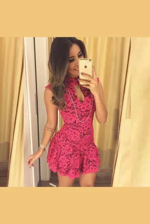 Sexy High Neck Bodycon Keyhole Back Appliques Cheap Homecoming Dress,Party Dress SH182