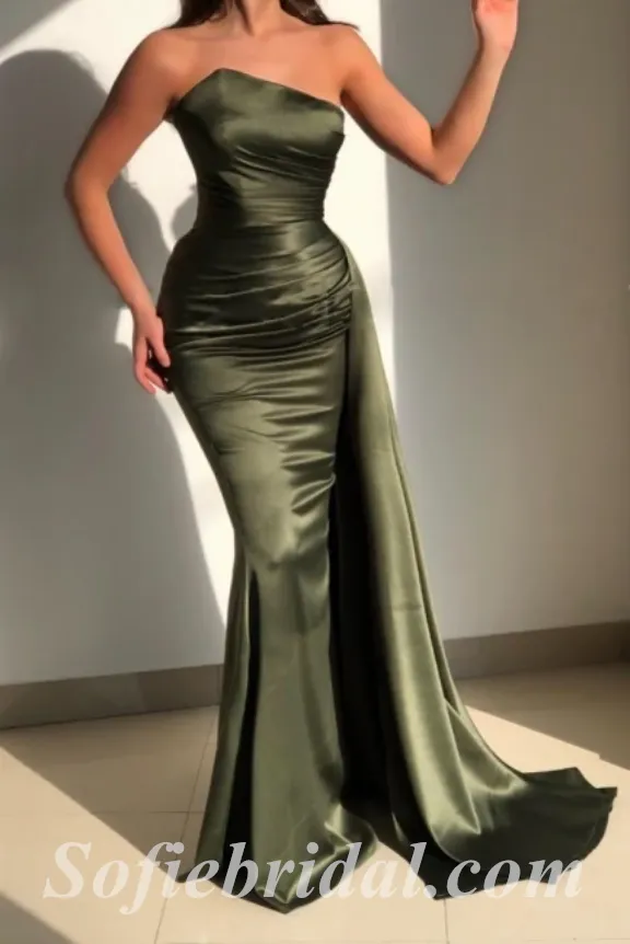 Sexy Satin Sweetheart Sleeveless Mermaid Long Prom Dresses With Trailing,SFPD0442