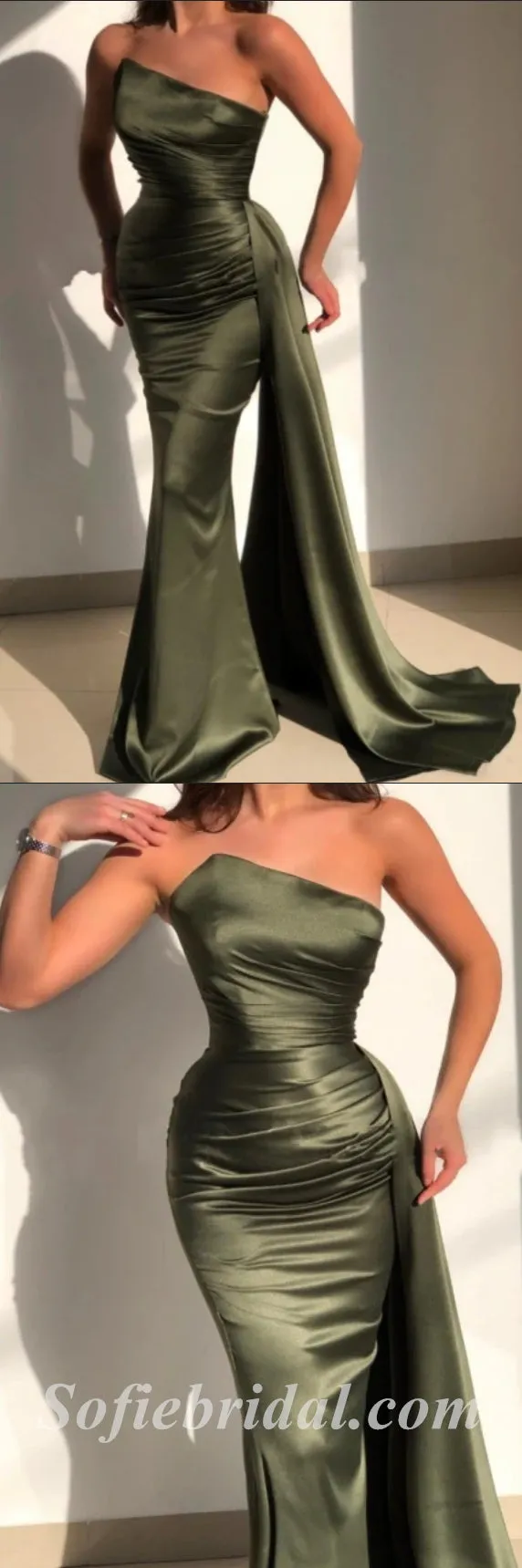 Sexy Satin Sweetheart Sleeveless Mermaid Long Prom Dresses With Trailing,SFPD0442
