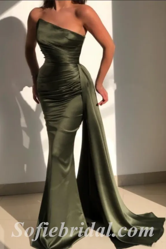 Sexy Satin Sweetheart Sleeveless Mermaid Long Prom Dresses With Trailing,SFPD0442