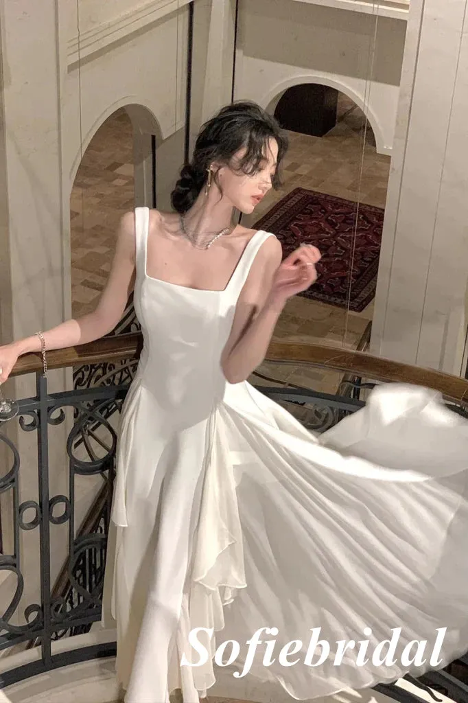 Sexy Spaghetti Straps Square Sleeveless A-Line Floor Length Prom Dress, PD01050