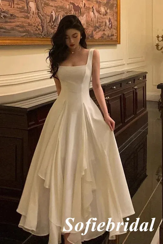 Sexy Spaghetti Straps Square Sleeveless A-Line Floor Length Prom Dress, PD01050