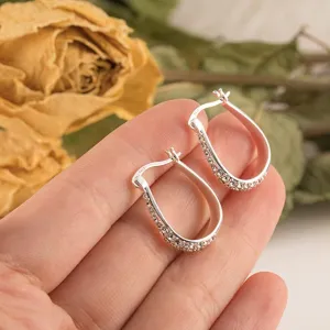 Silver Oval Hoop Earrings-Women Fashion Jewelry