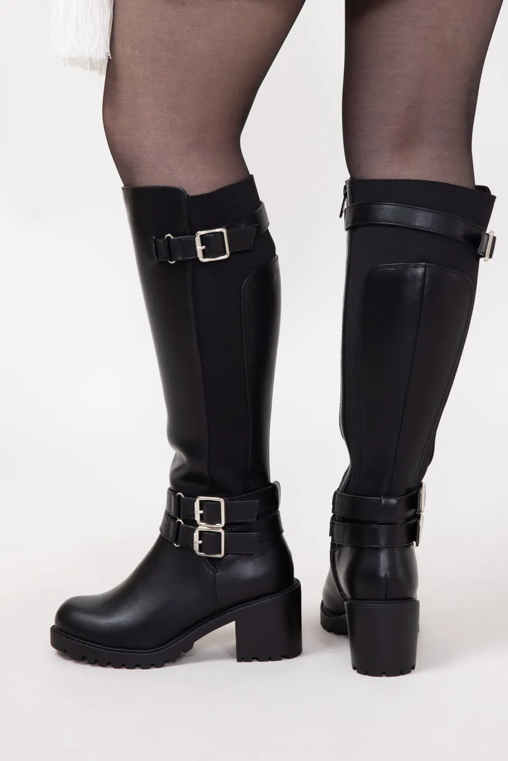 Soda Lita Tall Buckle Lug Boots for Women in Black | LITA-S BLACK