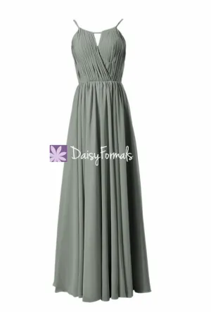 Soft Chiffon Bridesmaid Dress Dark Gray Floor Length Evening Dress W/Jewel Neck(BM10826L)