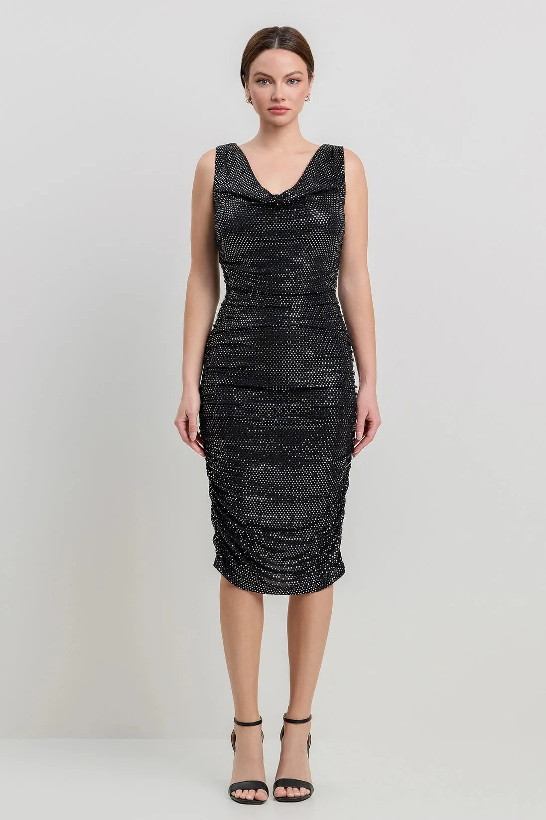 Stretchy Black Cocktail Dress  Ruched Glitter