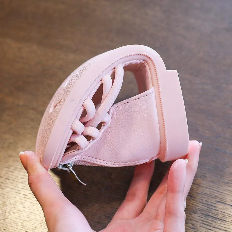 Summer Girls' Shoes Children's Fashion Leather Sandals  Children's Soft-soled Bow Princess Shoes  Student Beach Shoes