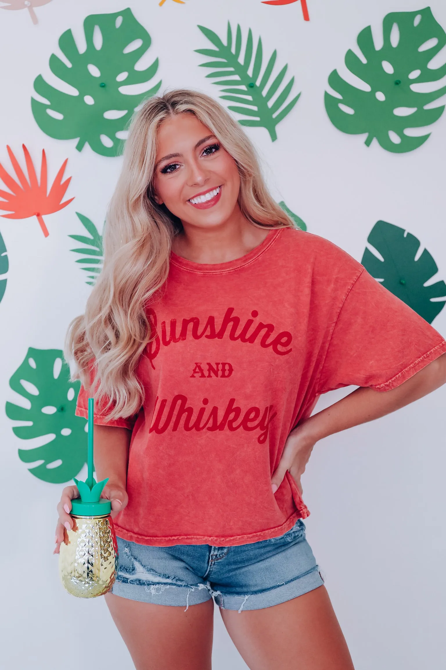 Sunshine And.... Cropped Graphic Tee - Dusty Red